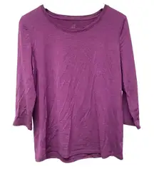 WOOLX Women's Large Purple Merino Wool Blend 3/4 Sleeve Top Casual Comfort