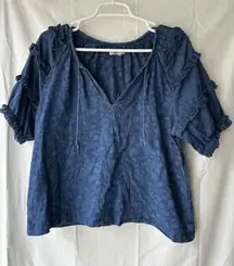 Faherty Bodhi Floral Raglan Sleeve Ruffle Top Size Small
