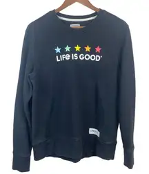 Life Is‎ Good Sweatshirt Small Crewneck Black Stars Graphic Long Sleeve Casual