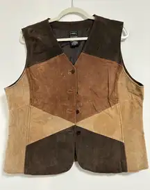 Outbrook Suede Leather Patchwork vest women’s XL Brown vintage westernYllwstone