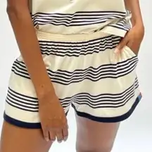 Kule The Bundle Striped Pull On Mini Shorts Cotton Casual Loungewear Cream Navy