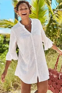 Swimsuits for All Elba Linen Blend Stripe‎ Bathing Suit Cover Up 18/20