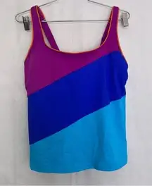 Lands' End Square Neck Tankini Color Block Swim Top Women's 10