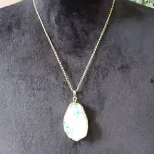 Womens Blue Geode Stone Gold Rolo Chain  Druzy Pendant Necklace with Lobster