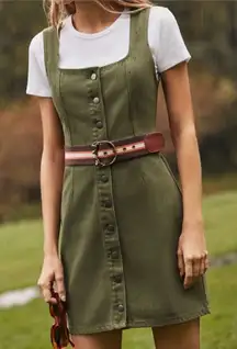 Urban Outfitters Green Denim Dress Mini Fall Army Olive Button Front 4