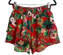 Urban Rebel Women's Colorful Tropical Floral Layered Tiered Shorts Size M NWOT