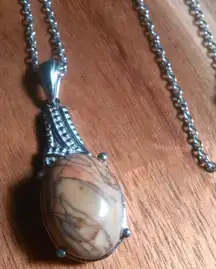 Cherry Creek Jasper Stainless Steel Pendant Necklace
