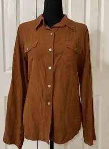 Chico's  Design Brown Long Country Western Cowgirl Boho Hippie Leave Print Shirt 2