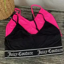 Juicy Couture SET of 2 Black & Pink Logo Print Athletic Sport Bras L