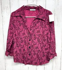 Dressbarn Shirt Women Chest 36" Red Paisley Collared Long Sleeve Button Down