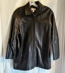 Talbots Leather Jacket‎ Womens Small P Black Buttery Soft Zip Up Lined Bikercore