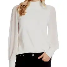 new CeCe XS mock neck clip swiss dot sheer sleeve sweater top TLS1 3063