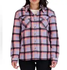 Sage Collection Purple Plaid Fleece Faux Fur Sherpa Shirt Jacket XXL Long Sleeve