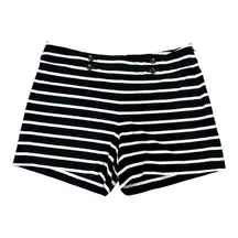 White House Black Market Womens Ponte Striped Shorts Black White Buttons 4 Short