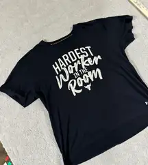 Under Armour Project Rock Tee Women‎ Large Black Hardest Worker In The Room EUC