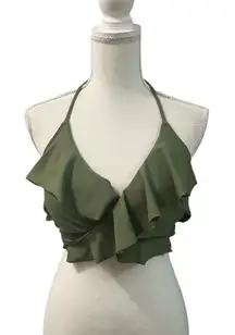 NWT Aerie Scoop Bikini Swim Top Olive Green Wrap Around Tie Back XL