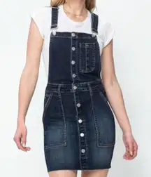 Judy Blue XL Dark Wash Denim Overall Mini Dress Buttoned Raw Hem Stretch Cute