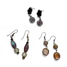 3 Pairs Dangle Boho Beaded Earrings Pierced Purple Orange