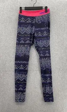 Nike Pro Women's Leggings Purple Abstract Neon Pink size Medium Full Length