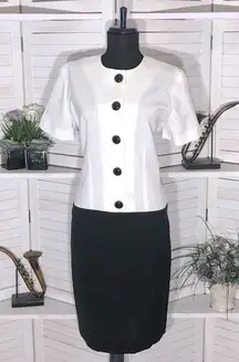 Vintage 90s Leslie Fay made in USA black white Audrey Hepburn pencil dress sz 8