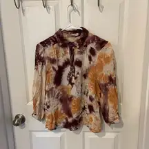 love 21 Small Tye dye button up shirt Blouse adjustable Sleeve purple orange