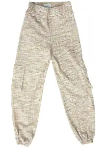 Urban Outfitters Beige Red Plaid Slim Fit Elastic Ankle Janey Cargo Pants sz XS