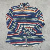 Vintage Chaps Multicolor Striped Collared Button Down Blouse Shirt Rodeo Western