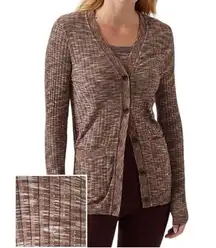 Athleta Revolve Seamless Cardigan Sweater Brown Heather Size Large Work Office