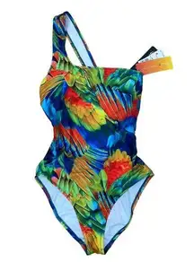ABS by Allen Schwartz Tropical Parrot Feather Print Swimsuit 8 M
