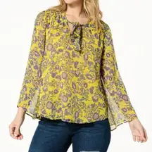 Jessica Simpson Pink Floral Chiffon Leslie Blouse Pull Over Wide Sleeve 3/4 XL