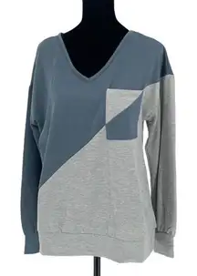 Steve‎ Madden Womens Colorblock Pocket Pullover Sweatshirt Gray Blue Small NWOT