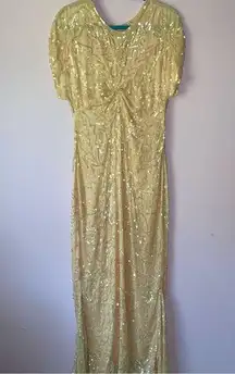 Vintage Size M Pastel Peach Silk Sequin Ball Gown Formal Dress Modest Hoco Prom