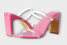 The Drop Women's Pink/Clear Avery Square Toe Two Strap High Heeled Slide Size 9