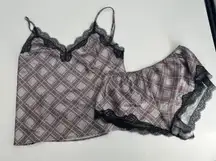 Victoria's Secret Plaid Satin Lace Trim Cami Pajama Set Women's M