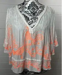 Poupette St. Barth Top Womens One Size Embroidered Viscose Tropical Peach& White