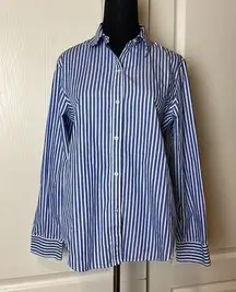 CHAPS CLASSICS BLUE PREPPY NAUTICAL YACHT PARALLEL STRIPE BUTTON UP