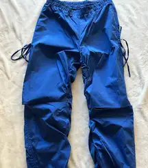 Royal Blue Adjustable Ruched Parachute Cargo Pants - Wide Leg Drawstring