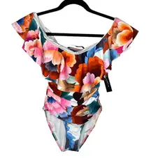 La Blanca Womens Multicolor Off-Shoulder One Piece Swimsuit Size 4 UPF 50+