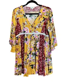 UMGEE Tunic Top Womens Blouse Medium Mix Floral Print Boho Gauze Balloon Sleeves