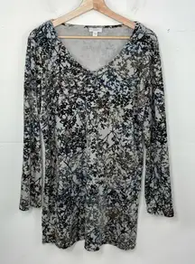 J. Jill Pure Jill Zinc Calm VinesVelour Tunic Blue Brown Stretch Size Small