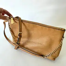 Michael Kors East West Crossbody in Camel Pebbled Leather and Gold Chain