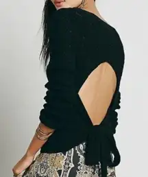 Bow Back Pullover Knit Sweater Open Cut-Out Cropped Back Backless S