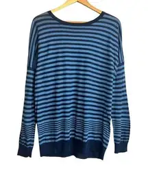 Vince  Sweater Womens Large Cashmere Striped Boat Neck Long Sleeve Blue Navy