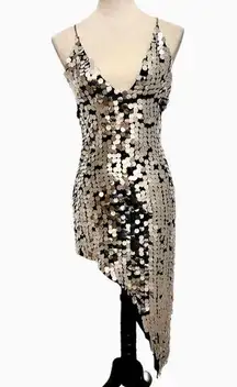 Silver h:ours + Revolve Asymmetric Mini Midi Sequin Slip Dress XS NWT