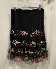 Y2K mesh floral embroidered ruffle skirt midi Acorn