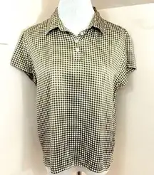 EXPRESS  Y2K Silk Green Gingham Plaid Polo Style Collared Short Sleeve Shirt M