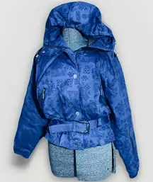 Vtg 80s Nils Womens Ski Jacket Size 6 Belted Hooded  Purple Aztec Print With Cap