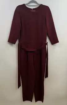 Madewell Sloan Jumpsuit Dark Cabernet jumper size 2 crepe belted romper cropped