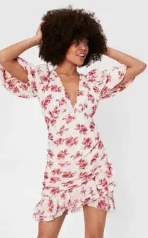 Floral Puff Sleeve Wrap Mini Dress