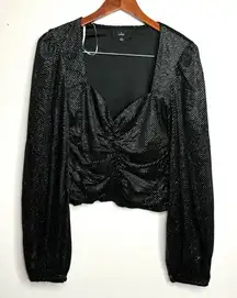 Lulus Splendid Shine‎ Black Sparkly Velvet Ruched Long Sleeve Top